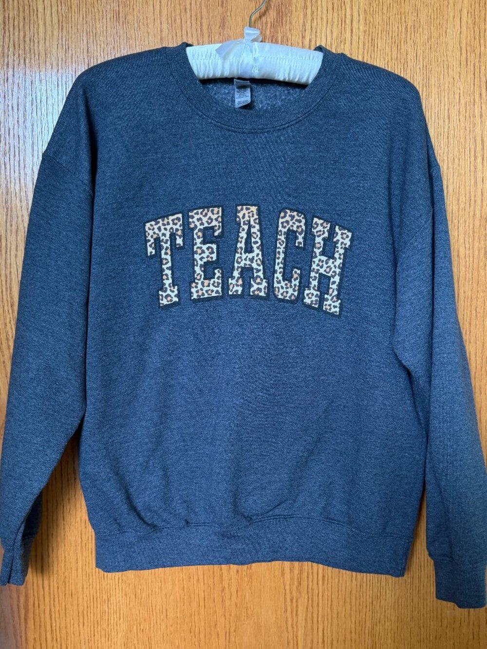 Leopard Print TEACH Graphic Crewneck Sweatshirt | Size Large